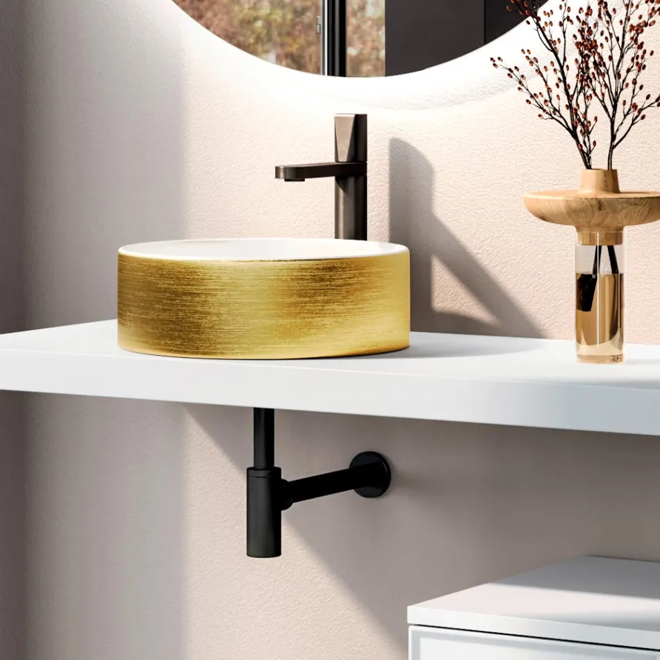 Composizione Bagno Comprensiva di Base con Cassetto, Lavabo, Specchio e Cubo - Orione Viadurini