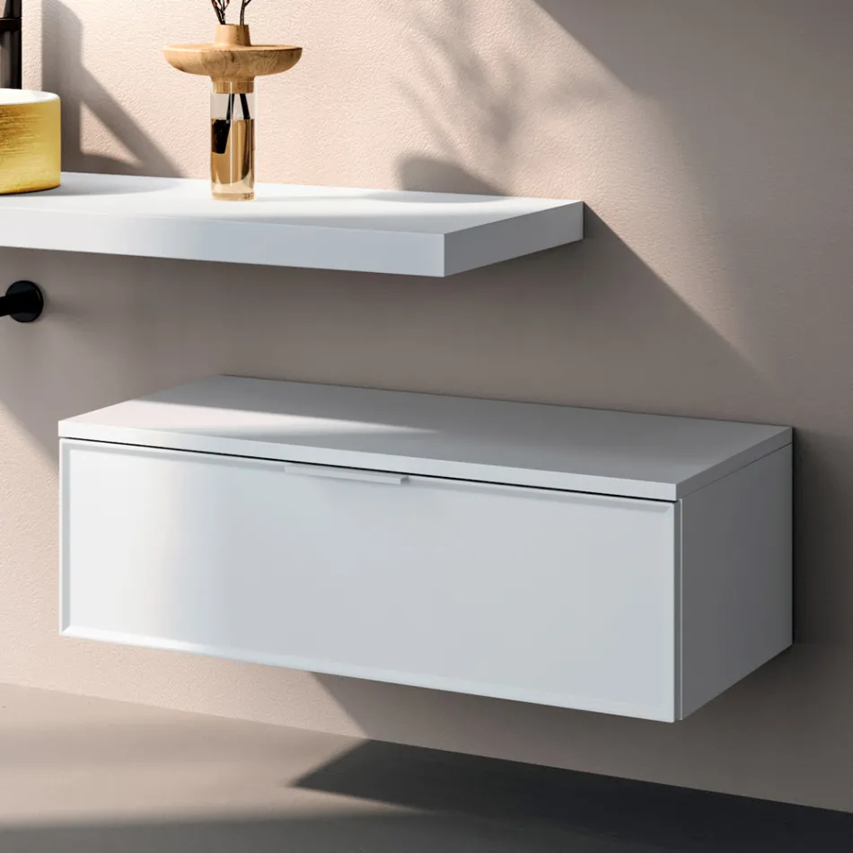 Composizione Bagno Comprensiva di Base con Cassetto, Lavabo, Specchio e Cubo - Orione Viadurini