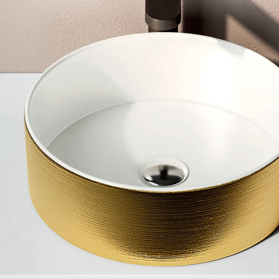 Composizione Bagno Comprensiva di Base con Cassetto, Lavabo, Specchio e Cubo - Orione Viadurini
