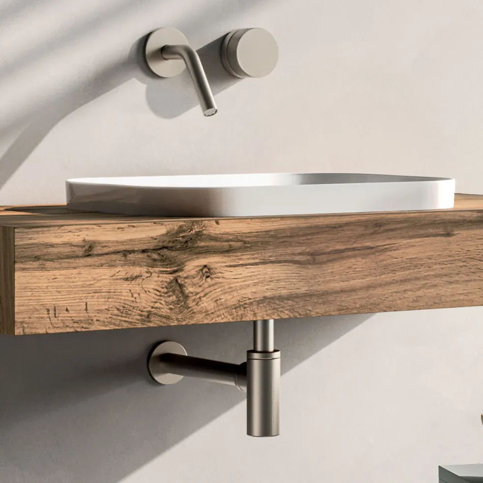 Composizione Bagno Comprensiva di Base con Ruote, Lavabo e Specchio - Titan Viadurini