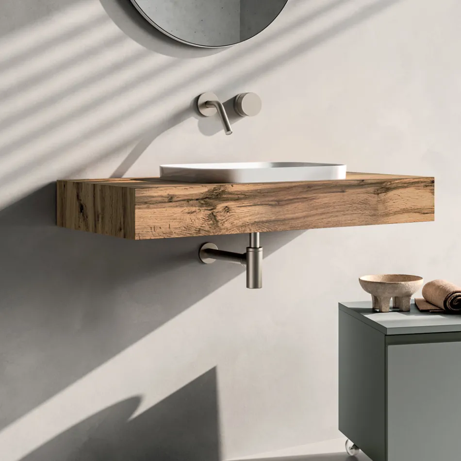 Composizione Bagno Comprensiva di Base con Ruote, Lavabo e Specchio - Titan Viadurini