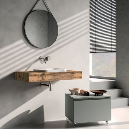 Composizione Bagno Comprensiva di Base con Ruote, Lavabo e Specchio - Titan Viadurini