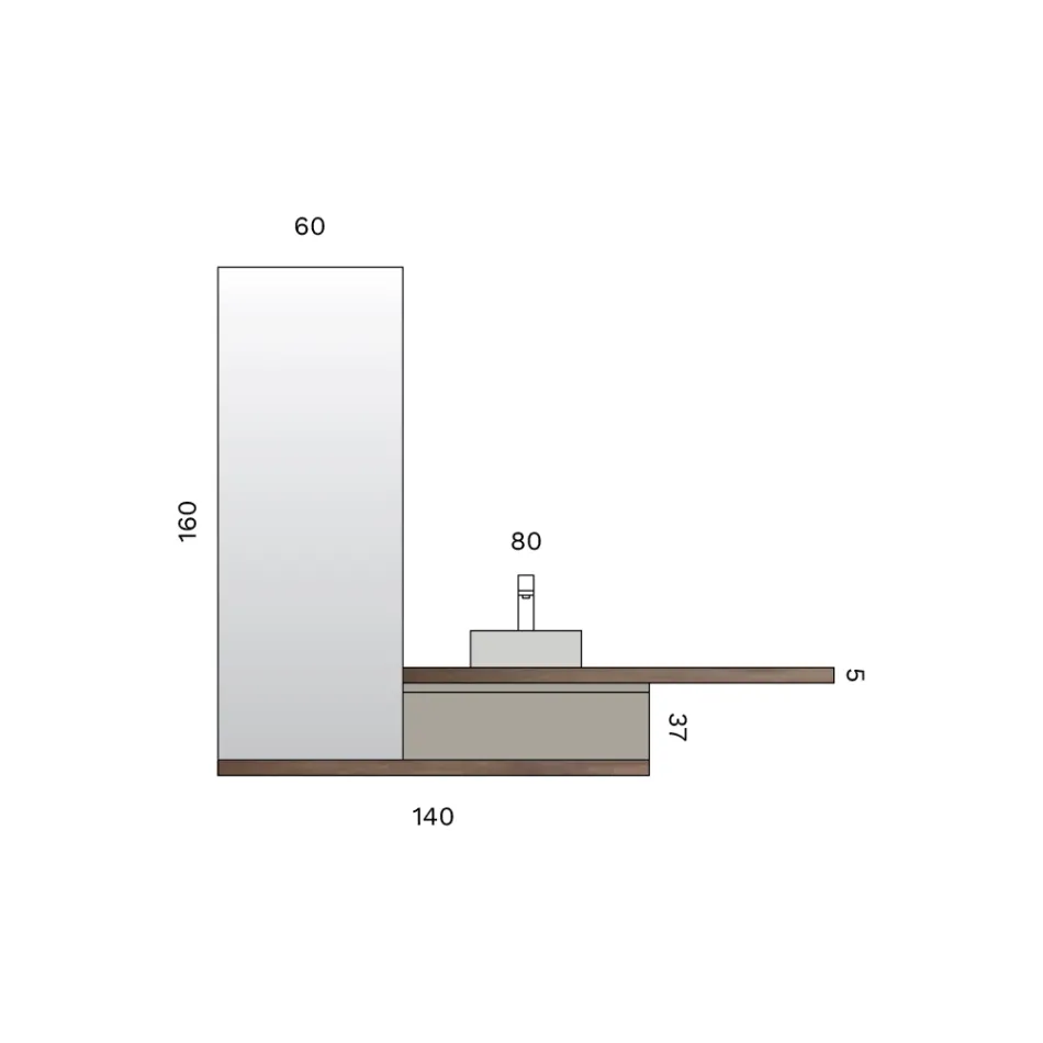 Composizione Bagno con 1 Cassetto, 2 Mensole in Quercia, Lavabo e Specchio - Titan Viadurini