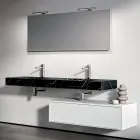 Composizione Bagno con 1 Cassetto Bianco, Specchio e Mensola Hpl Marquina - Velaria Viadurini