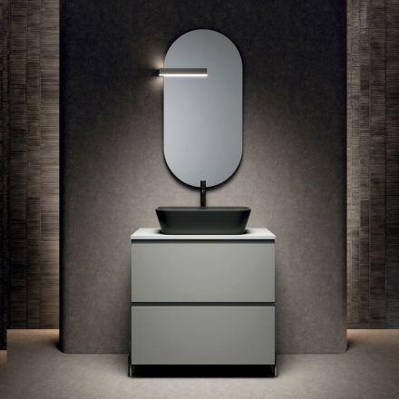Composizione Bagno con 1 Cassetto, Lavabo in Resina Antracite e Specchio - Titan Viadurini