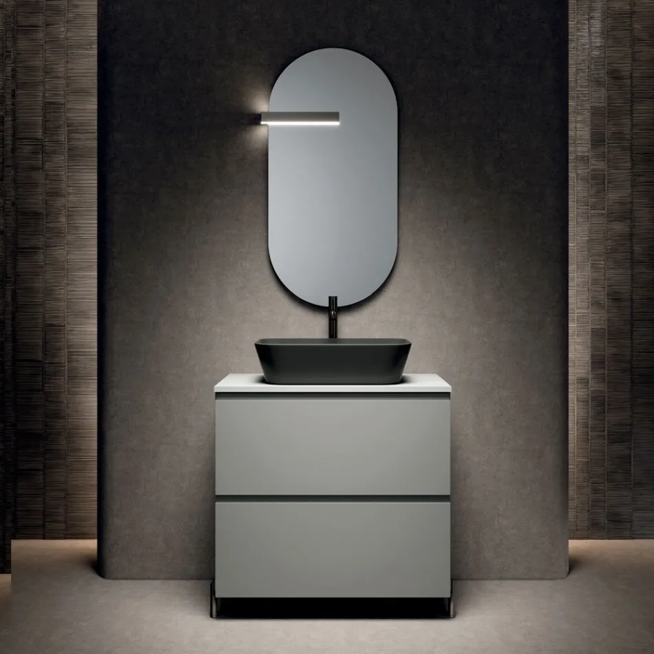 Composizione Bagno con 1 Cassetto, Lavabo in Resina Antracite e Specchio - Titan Viadurini