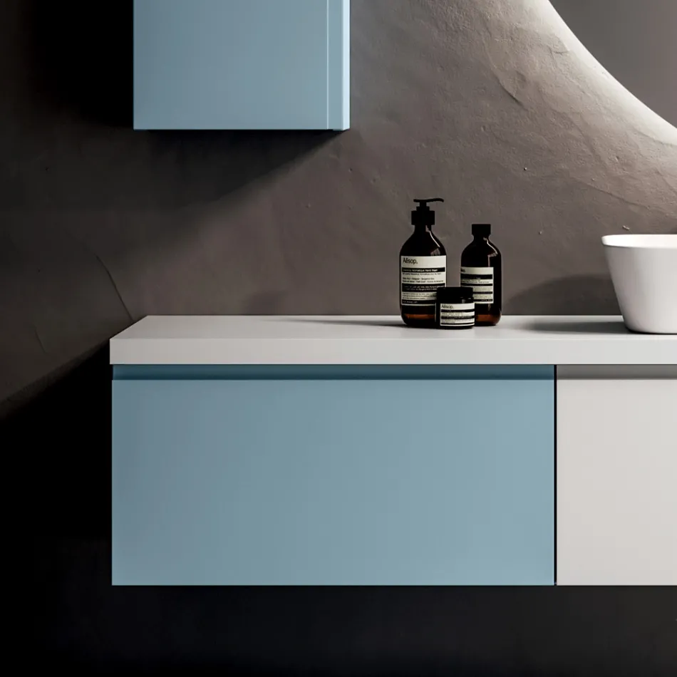 Composizione Bagno con 2 Basi con 1 Cassetto Ciascuna e Specchio - Titan Viadurini