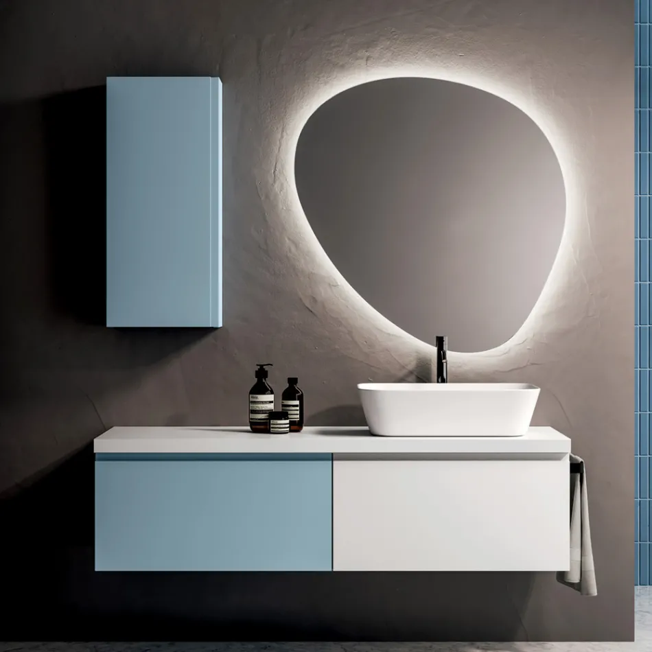 Composizione Bagno con 2 Basi con 1 Cassetto Ciascuna e Specchio - Titan Viadurini