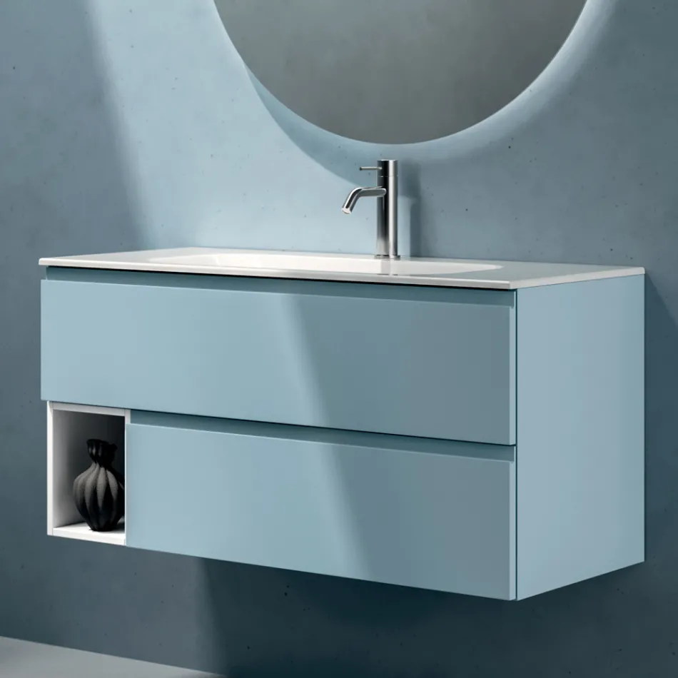 Composizione Bagno con 2 Cassetti, 1 Vano a Giorno e Specchio - Titan Viadurini