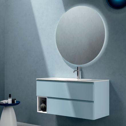 Composizione Bagno con 2 Cassetti, 1 Vano a Giorno e Specchio - Titan Viadurini