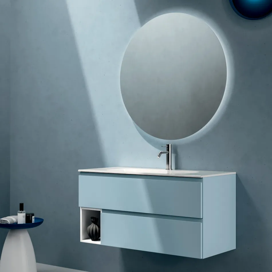 Composizione Bagno con 2 Cassetti, 1 Vano a Giorno e Specchio - Titan Viadurini