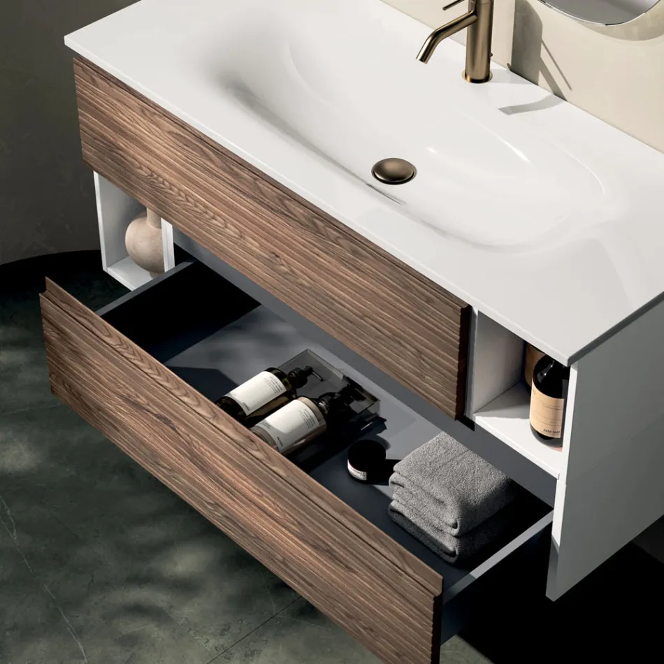 Composizione Bagno con 2 Cassetti, 2 Vani a Giorno e Lavabo - Elios Viadurini