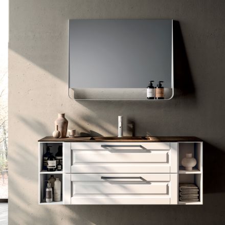 Composizione Bagno con 2 Cassetti e 2 Vani a Giorno, Specchio e Lavabo - Magnolia Viadurini
