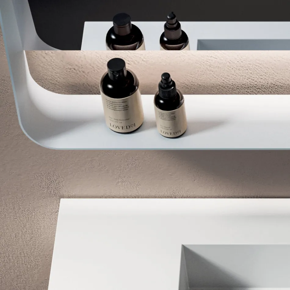 Composizione Bagno con 2 Cassetti, Lavabo Bianco, Specchio e Pensile - Elios Viadurini