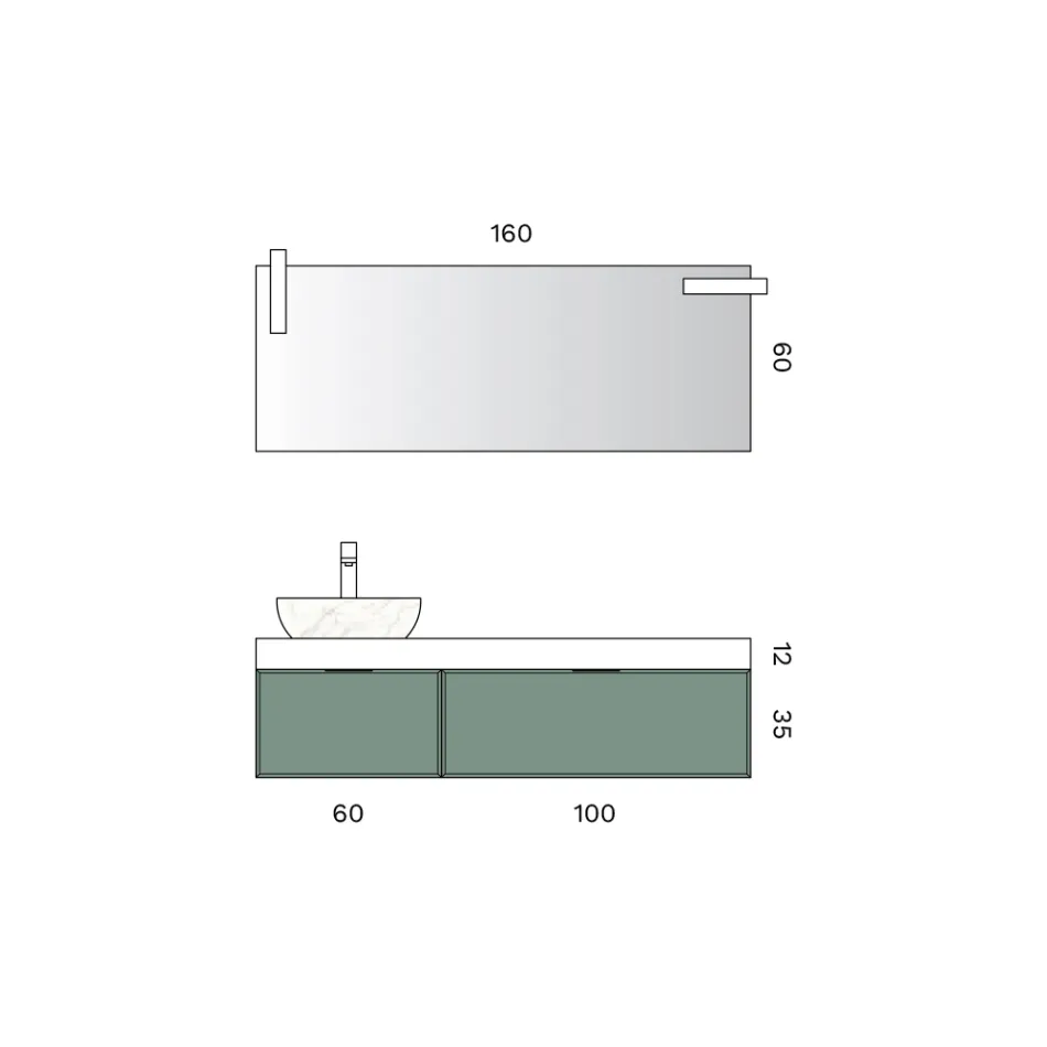 Composizione Bagno con 2 Cassetti, Lavabo in Ceramica Calacatta e Specchio - Orione Viadurini
