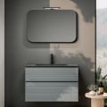 Composizione Bagno con 2 Cassetti, Lavabo in Vetro Grigio e Specchio - Elios