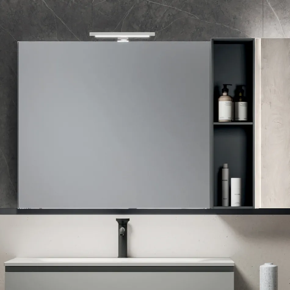 Composizione Bagno con 2 Cassetti, Pensile, Colonna e Specchio - Titan Viadurini