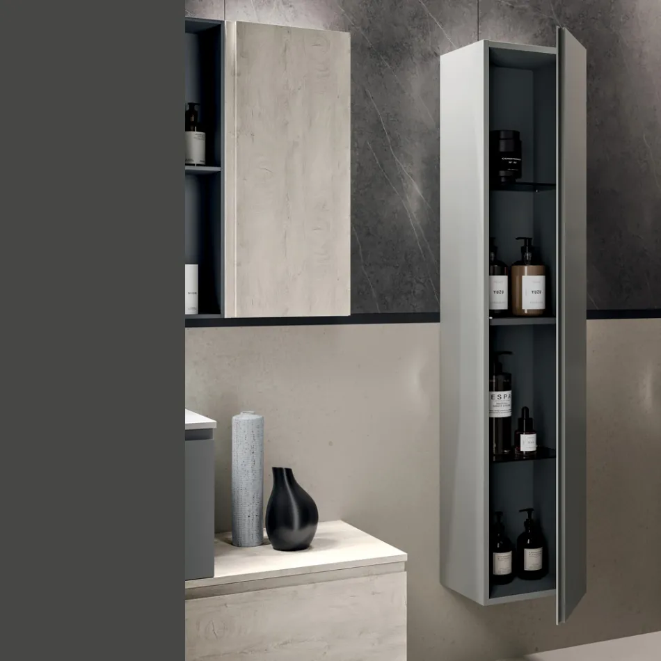 Composizione Bagno con 2 Cassetti, Pensile, Colonna e Specchio - Titan Viadurini