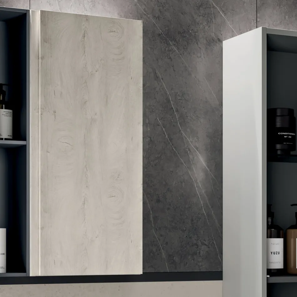 Composizione Bagno con 2 Cassetti, Pensile, Colonna e Specchio - Titan Viadurini