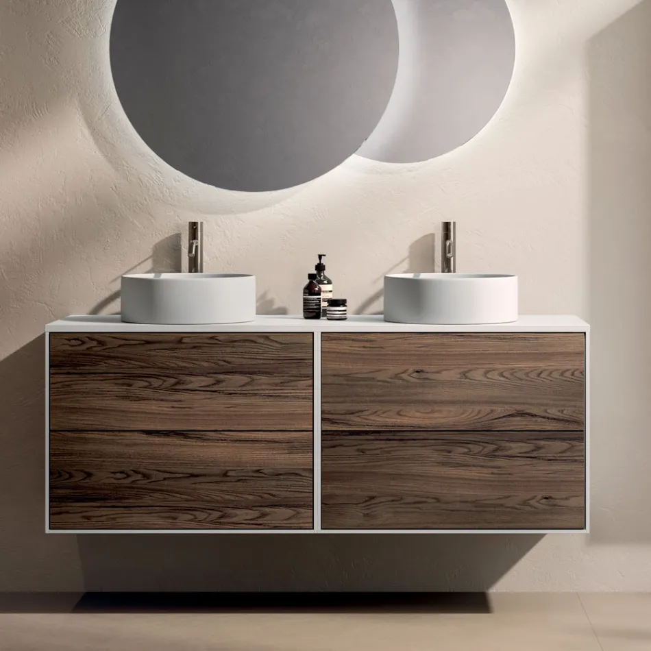 Composizione Bagno con 4 Cassetti in Rovere Rio, Specchio e Lavabo - Velaria Viadurini