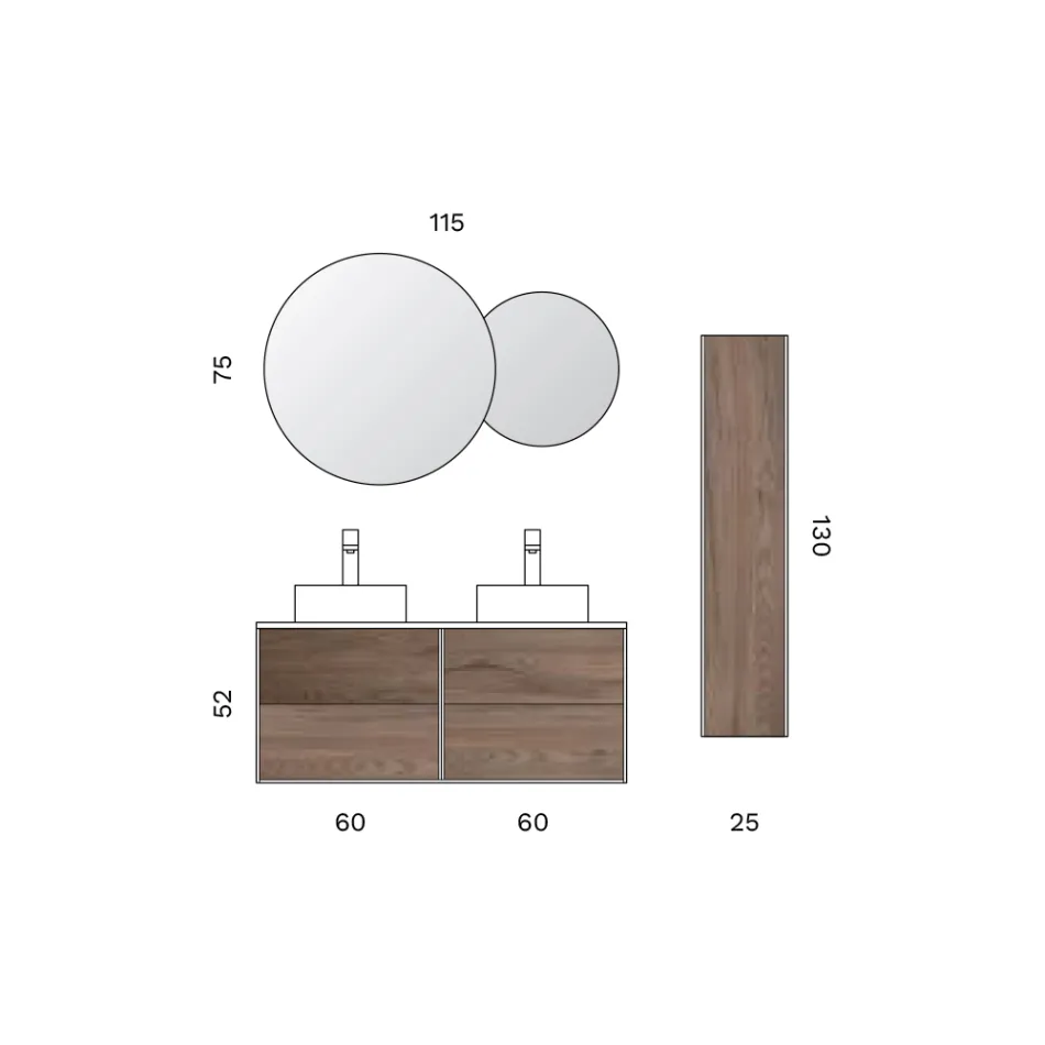 Composizione Bagno con 4 Cassetti in Rovere Rio, Specchio e Lavabo - Velaria Viadurini