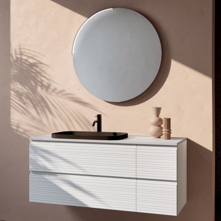 Composizione Bagno con 4 Cassetti, Lavabo in Ceramica Nero e Specchio - Elios Viadurini