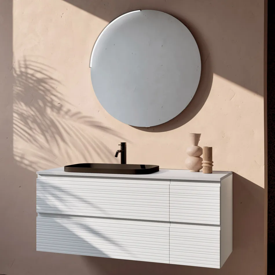Composizione Bagno con 4 Cassetti, Lavabo in Ceramica Nero e Specchio - Elios Viadurini