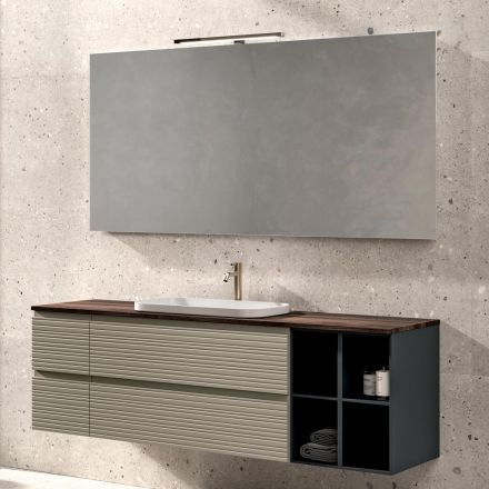 Composizione Bagno con 4 Cassetti, Lavabo, Specchio e Vani a Giorno - Elios Viadurini