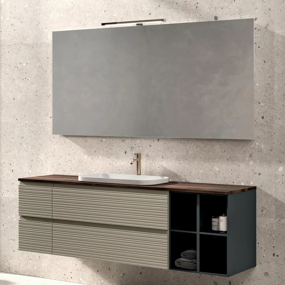 Composizione Bagno con 4 Cassetti, Lavabo, Specchio e Vani a Giorno - Elios Viadurini