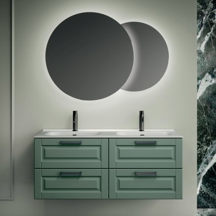 Composizione Bagno con 4 Cassetti Verde Salvia, Specchio e Lavabi - Magnolia Viadurini