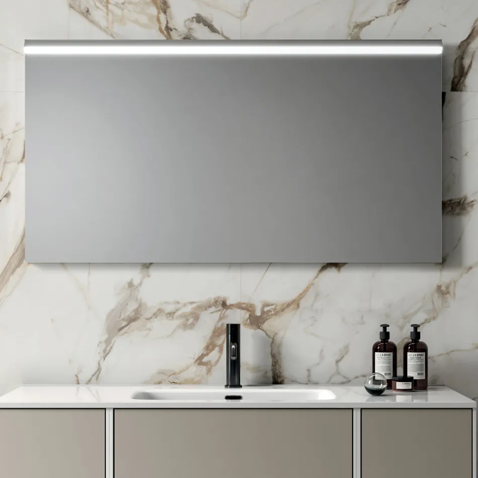 Composizione Bagno con 6 Cassetti Tortora, Specchio e Lavabo - Velaria Viadurini