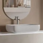 Composizione Bagno con Base Pietra Avana, Specchio e Lavabo Made in Italy - Kilos Viadurini