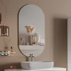 Composizione Bagno con Base Pietra Avana, Specchio e Lavabo Made in Italy - Kilos Viadurini