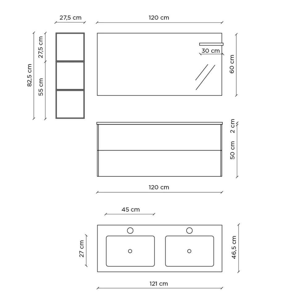 Composizione Bagno con Base Rovere Miele, Lavabo e Specchio Made in Italy - Kilos Viadurini