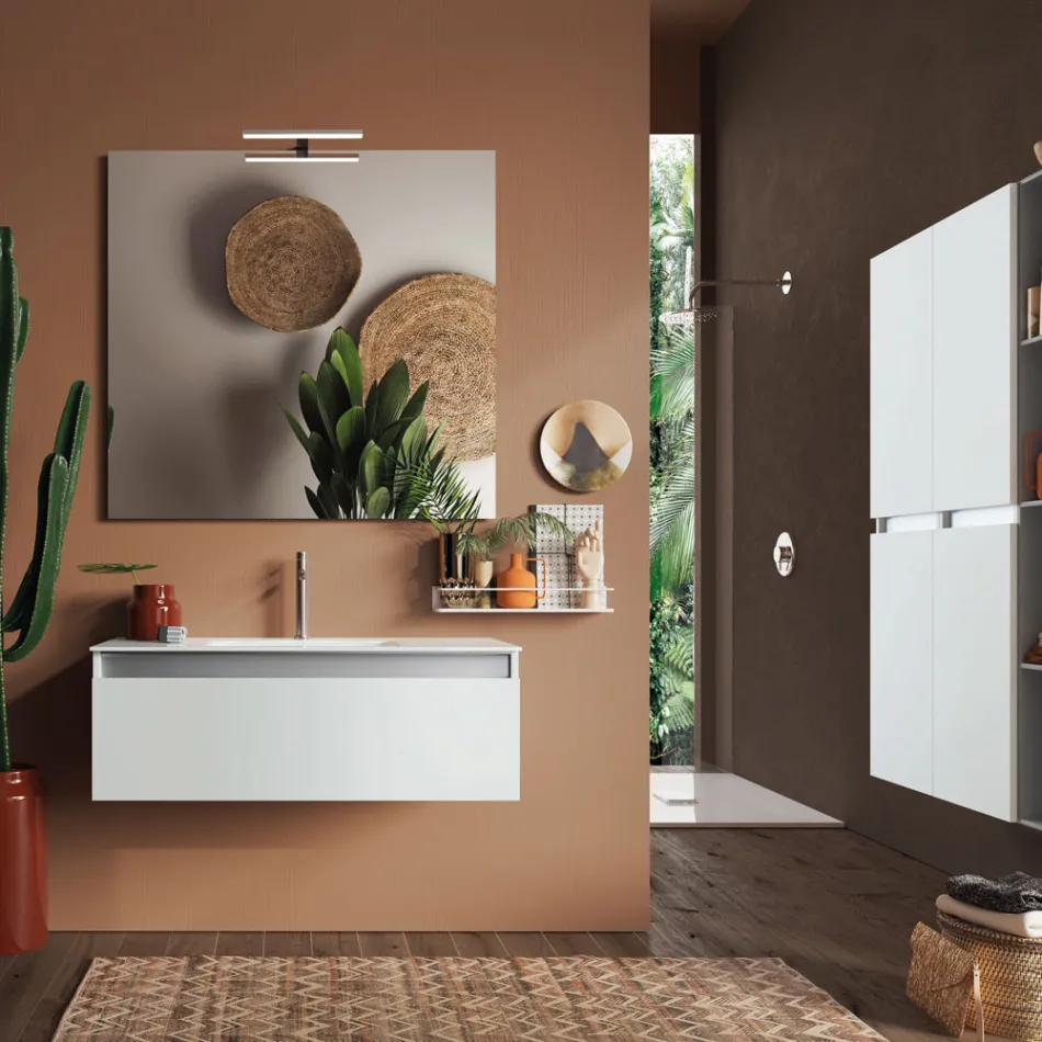 Composizione Bagno con Base Sospesa, Specchio e Lavabo Made in Italy - Dream Viadurini