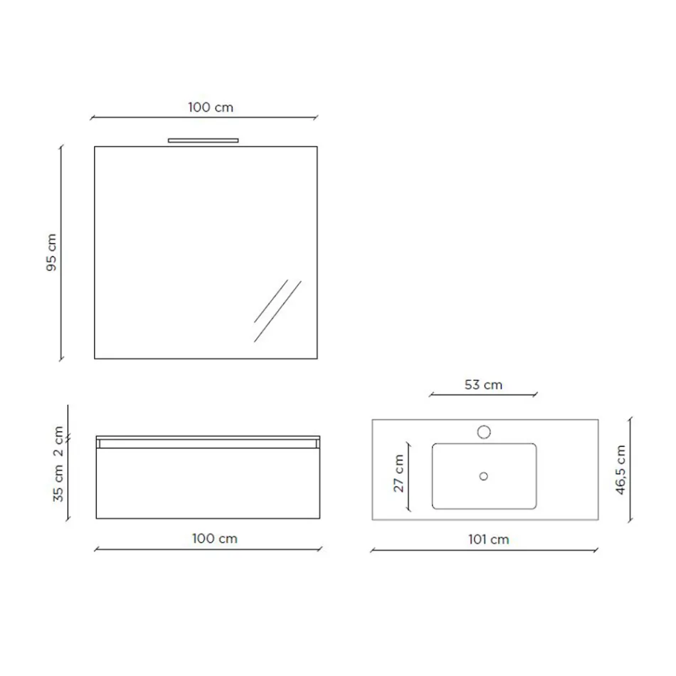 Composizione Bagno con Base Sospesa, Specchio e Lavabo Made in Italy - Dream Viadurini