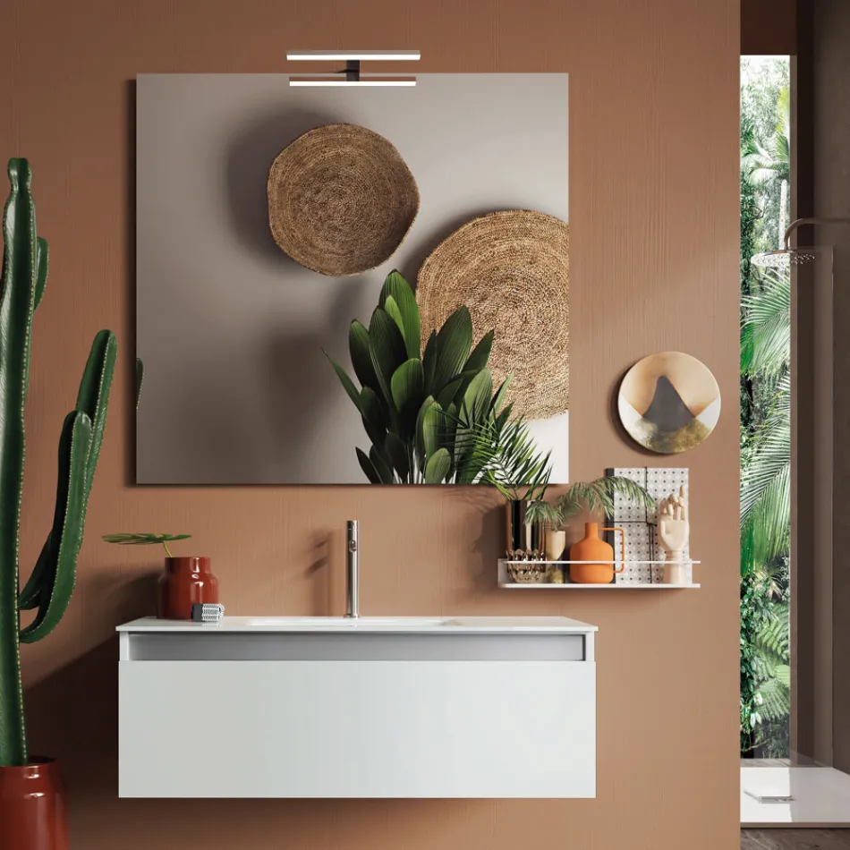 Composizione Bagno con Base Sospesa, Specchio e Lavabo Made in Italy - Dream Viadurini