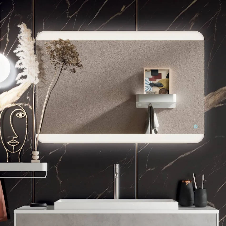 Composizione Bagno con Base, Specchio e Lavabo in Resina Made in Italy - Kilos Viadurini