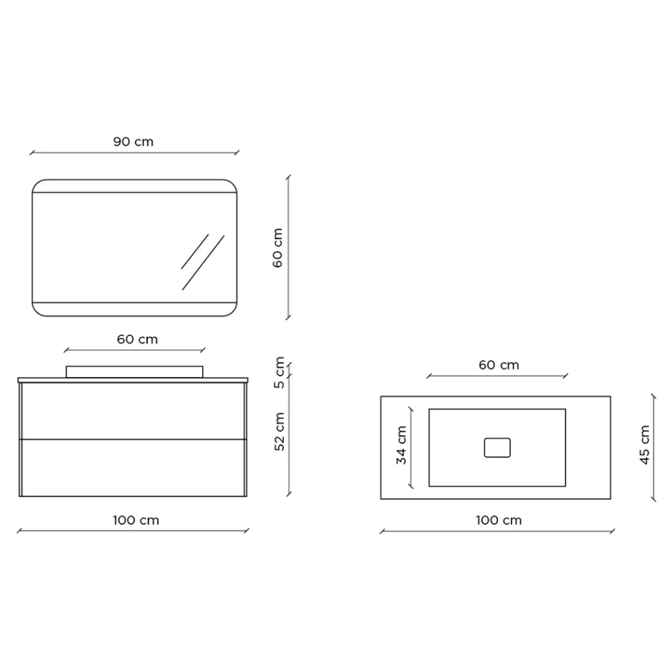 Composizione Bagno con Base, Specchio e Lavabo in Resina Made in Italy - Kilos Viadurini