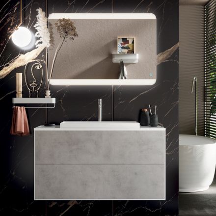 Composizione Bagno con Base, Specchio e Lavabo in Resina Made in Italy - Kilos Viadurini