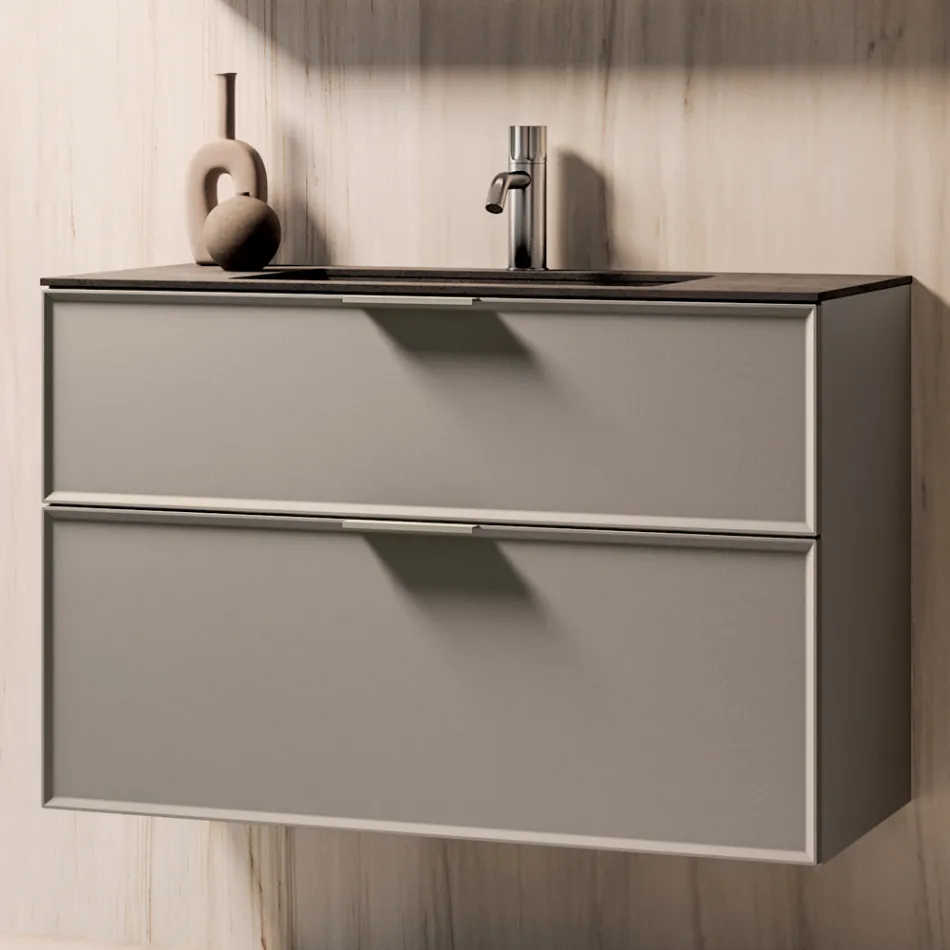 Composizione Bagno con Cassetti, Lavabo e Specchio Led - Orione Viadurini