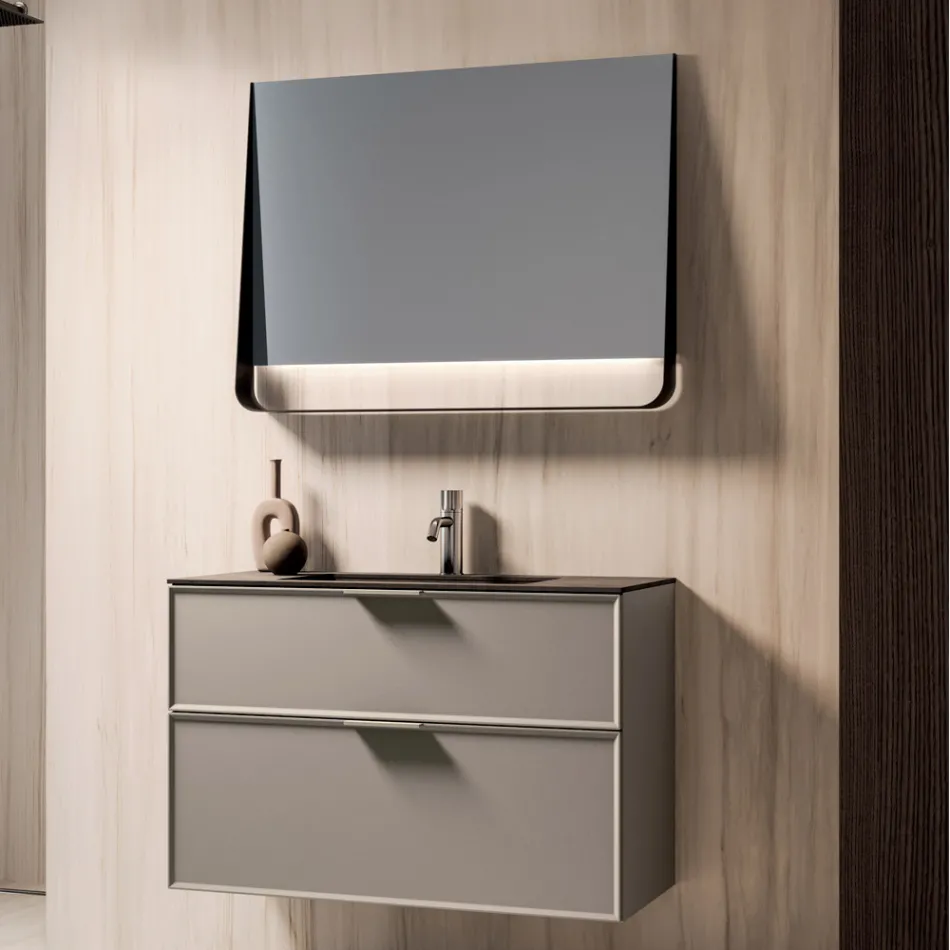 Composizione Bagno con Cassetti, Lavabo e Specchio Led - Orione Viadurini