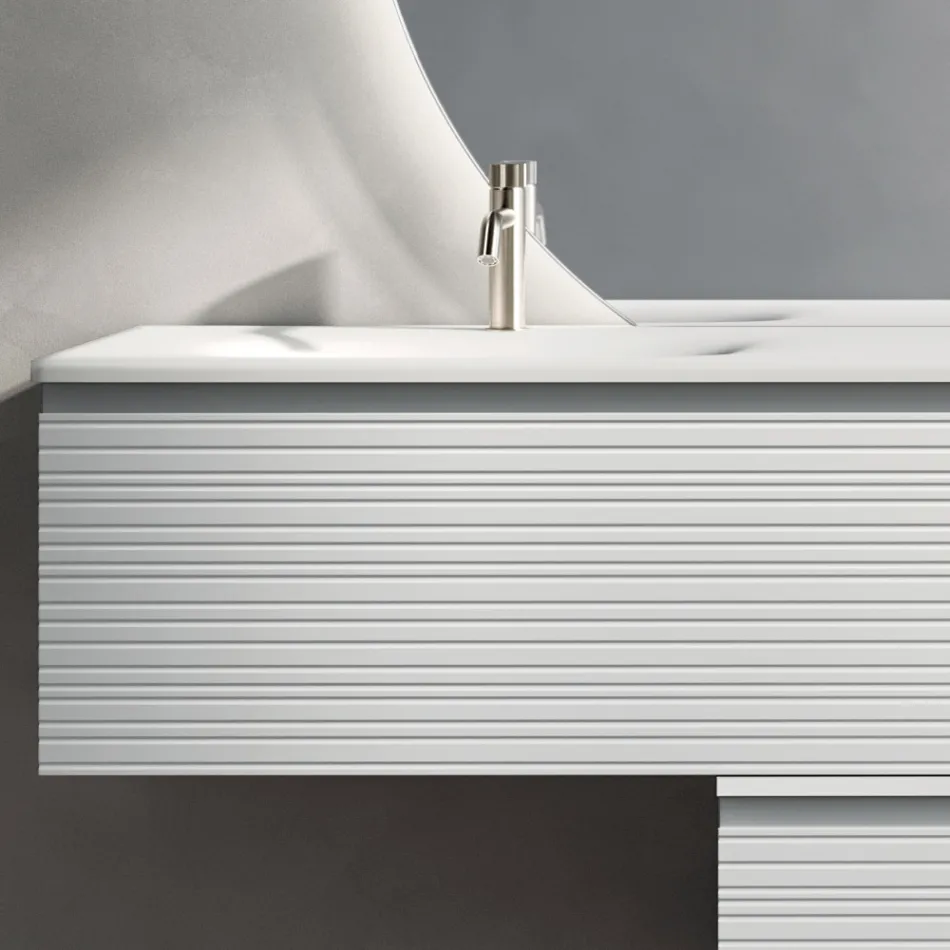 Composizione Bagno con Cassetti, Lavabo in Ceramica e Specchio Led - Elios Viadurini