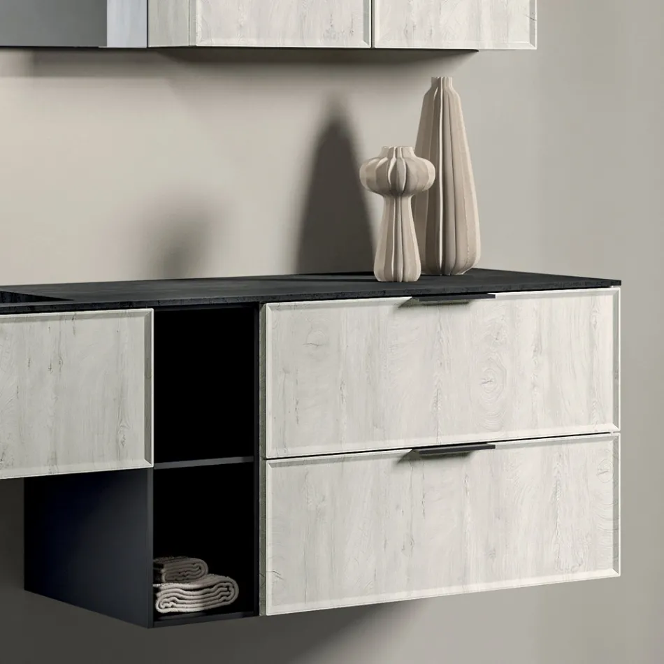 Composizione Bagno con Cassetti, Lavabo, Specchio e Pensile - Orione Viadurini