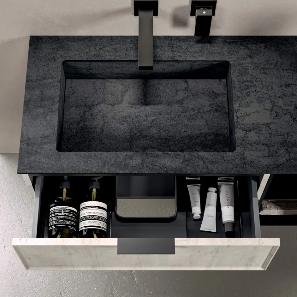 Composizione Bagno con Cassetti, Lavabo, Specchio e Pensile - Orione Viadurini