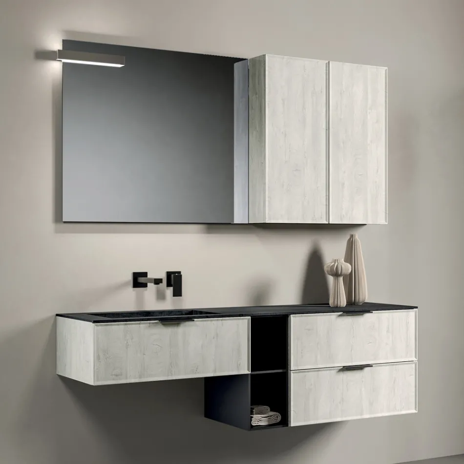 Composizione Bagno con Cassetti, Lavabo, Specchio e Pensile - Orione Viadurini