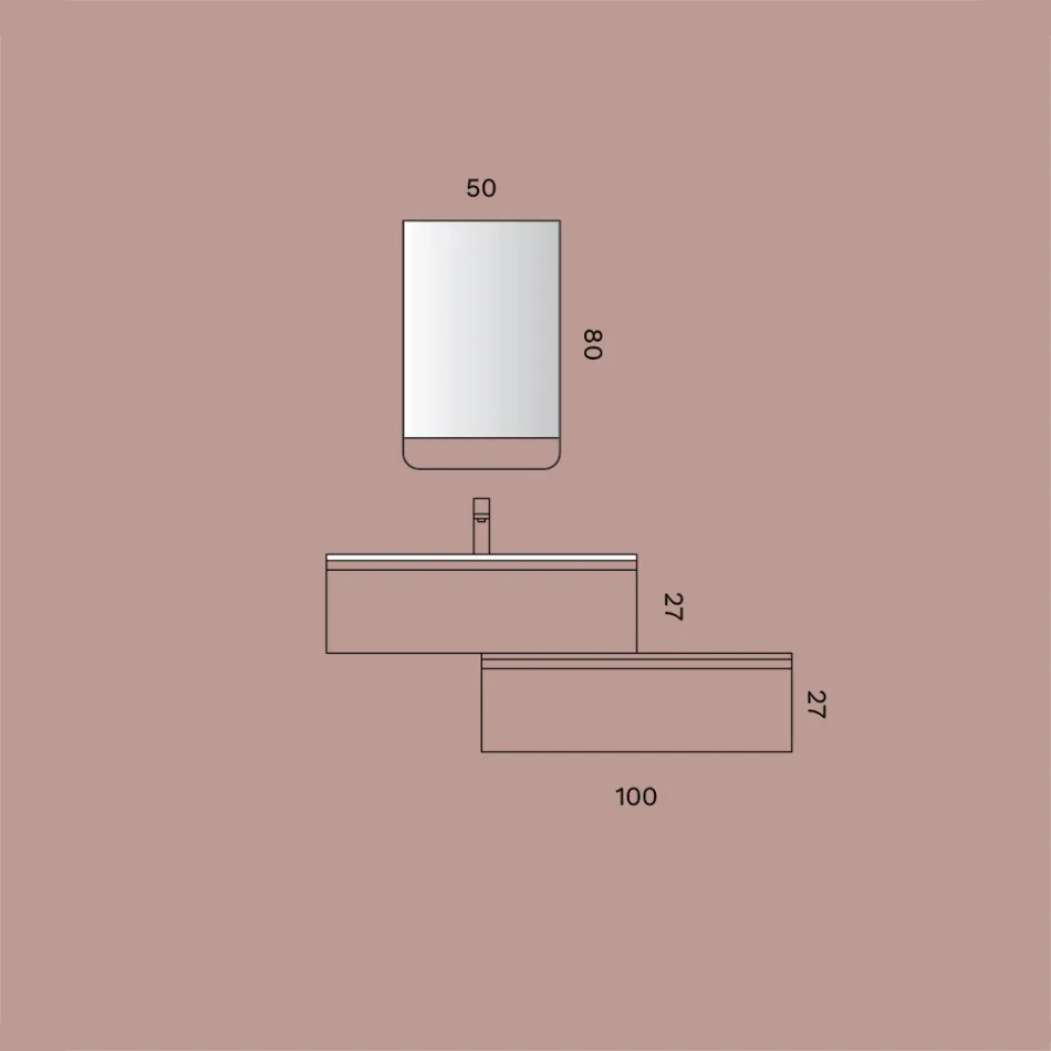 Composizione Bagno con Cassetti Rosa Cipria, Lavabo e Specchio - Elios Viadurini
