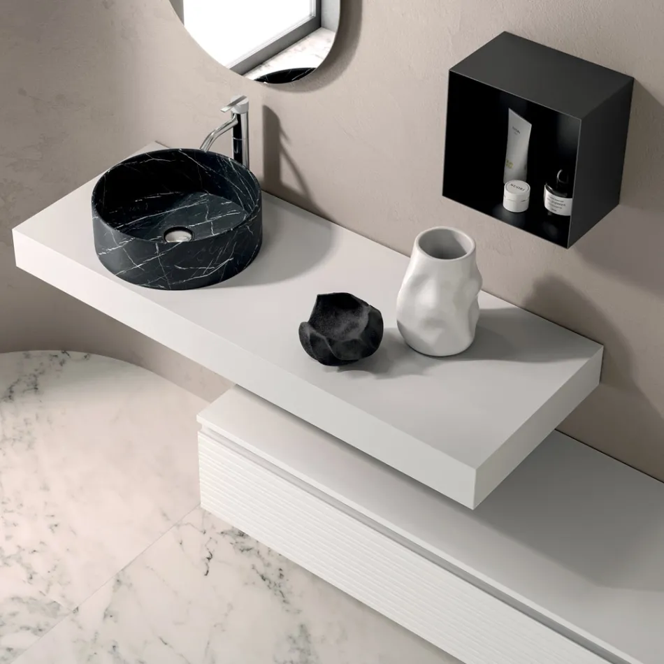 Composizione Bagno con Cassetto, Lavabo, Specchio, Pensile e Mensola - Elios Viadurini