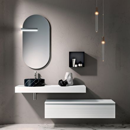 Composizione Bagno con Cassetto, Lavabo, Specchio, Pensile e Mensola - Elios Viadurini