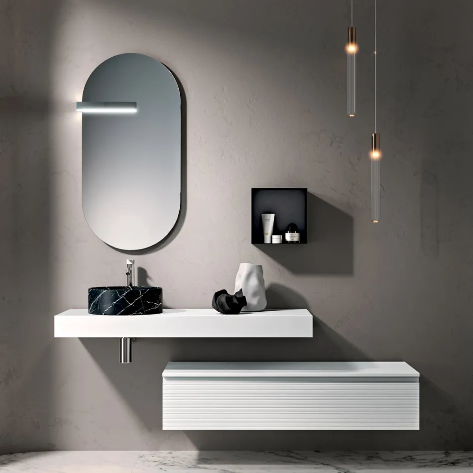 Composizione Bagno con Cassetto, Lavabo, Specchio, Pensile e Mensola - Elios Viadurini